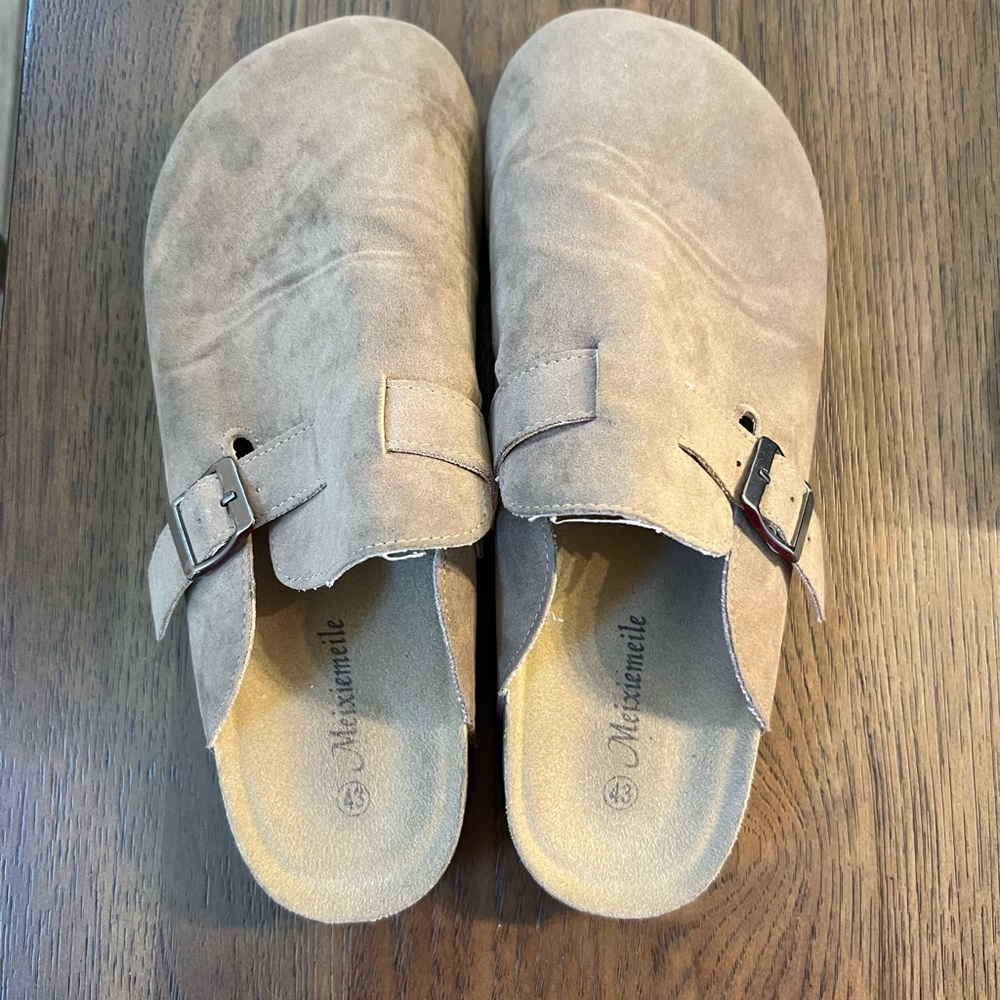 Tan Suede Slip-On Clogs